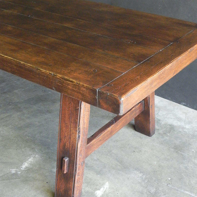 Rustic oak trestle refectory dining table